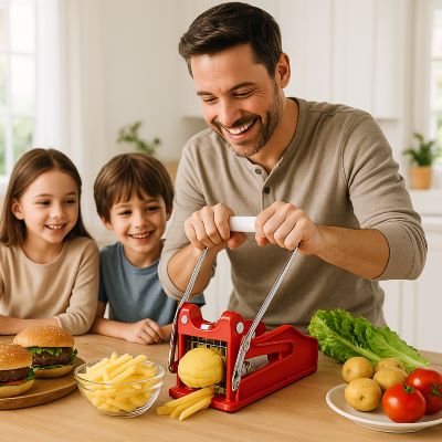 coupe-frites-famille-preparant-hamburger