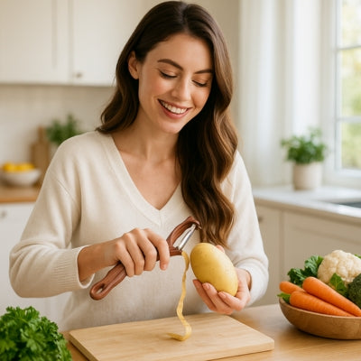 econome-marron-femme-epluchant-pomme-de-terre